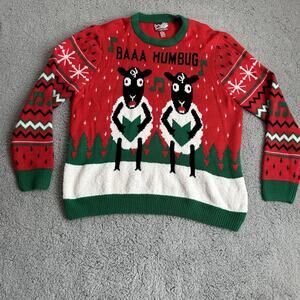 Christmas Party Sweater Sheep Baaa Bah Humbug Ugly Red Sweater Size XL Dec. 25th